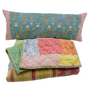 Garnet Hill Cotton Patchwork Cottagecore Queen Quilt Shams and Decorative Pillow